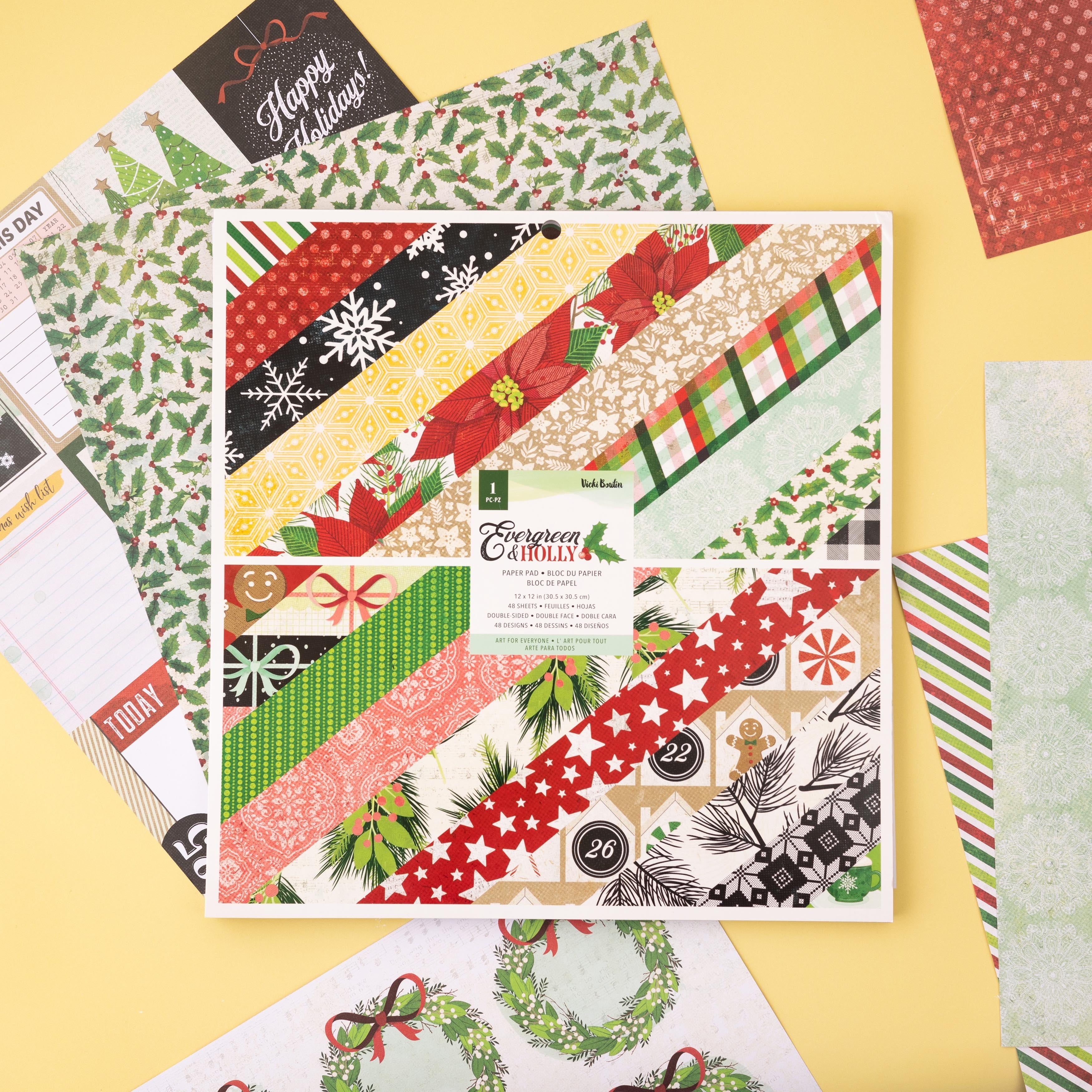 American Crafts Vicki Boutin EVERGREEN & HOLLY 12"X12" Paper Pad 48 Sheets