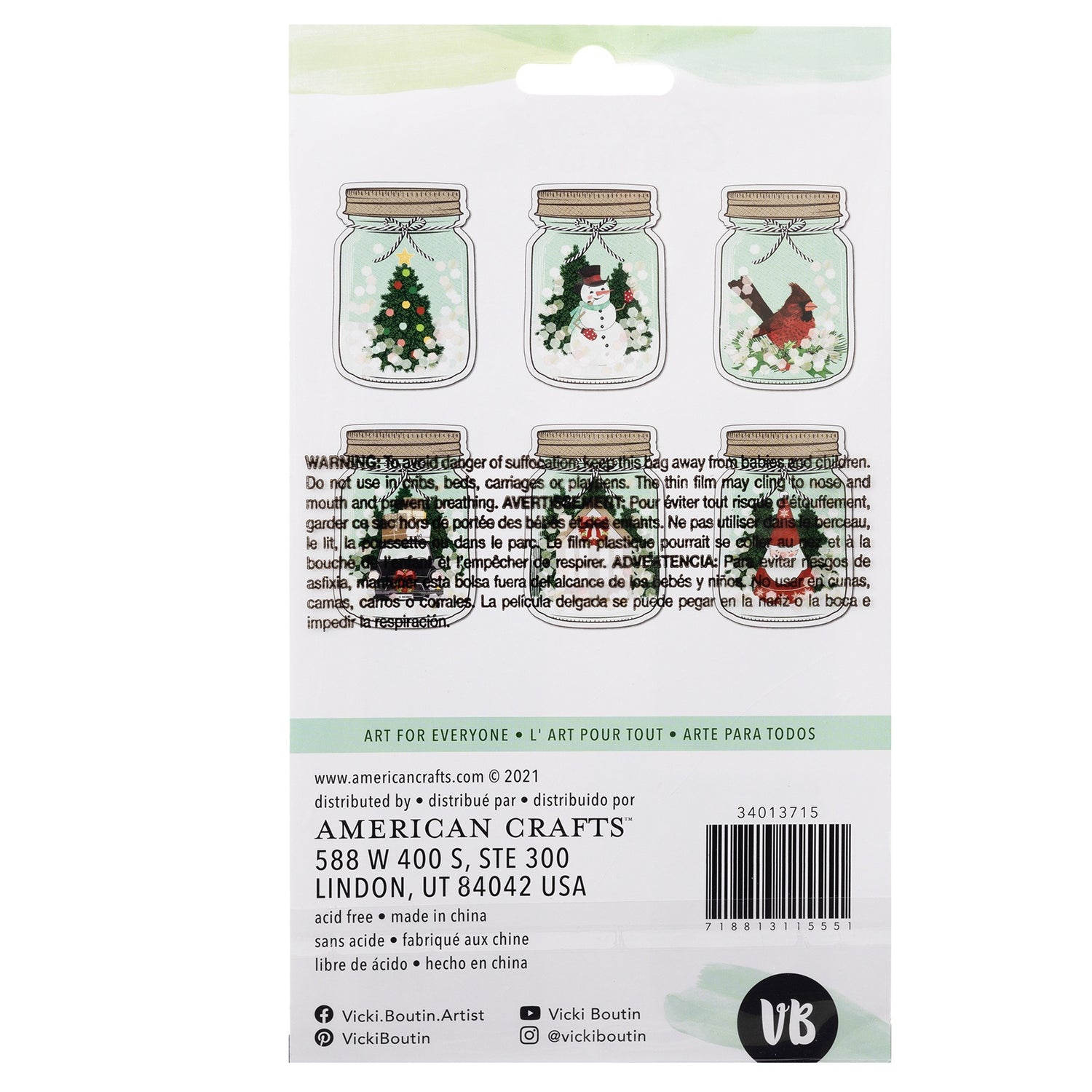 Vicki Boutin EVERGREEN & HOLLY Shaker Stickers 6pc