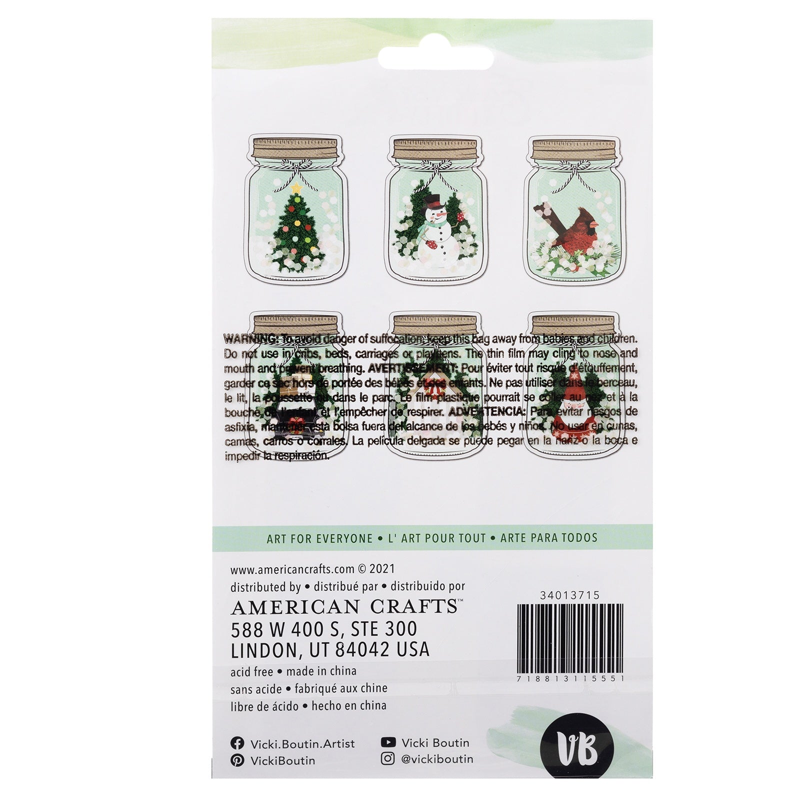 Vicki Boutin EVERGREEN & HOLLY Shaker Stickers 6pc