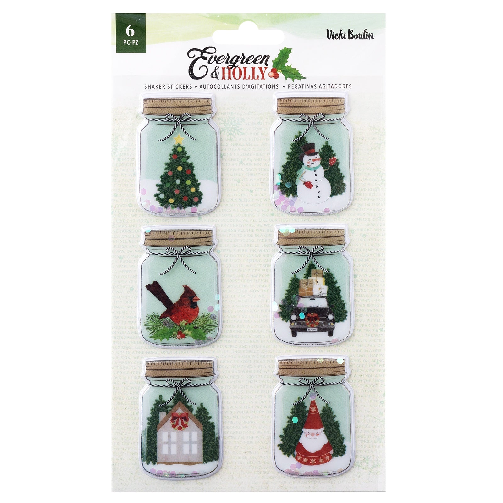 Vicki Boutin EVERGREEN & HOLLY Shaker Stickers 6pc
