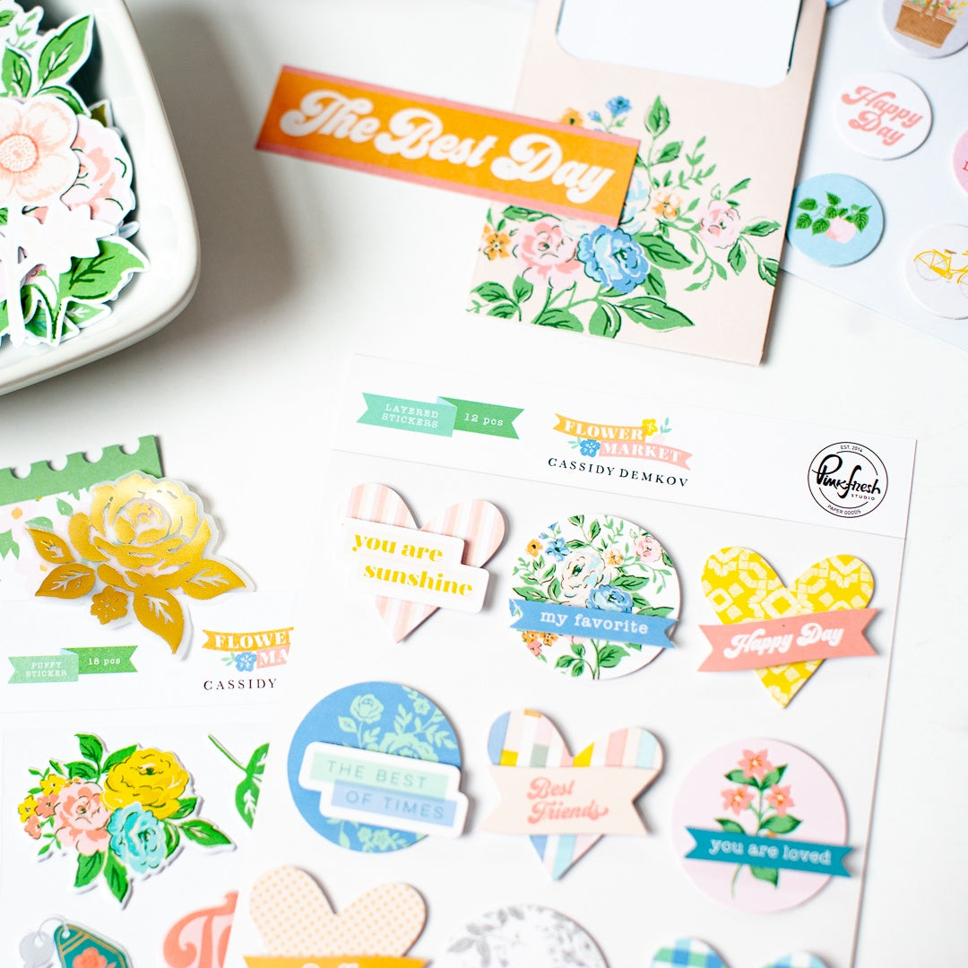 Pinkfresh Studio FLOWER MARKET Layered Stickers 12pc