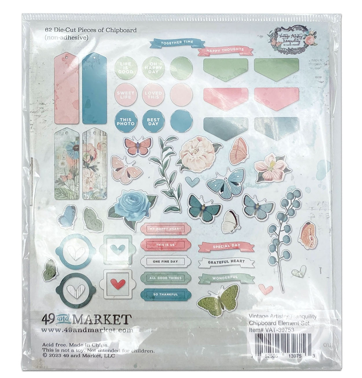 49 and Market Vintage Artistry TRANQUILITY CHIPBOARD ELEMENTS