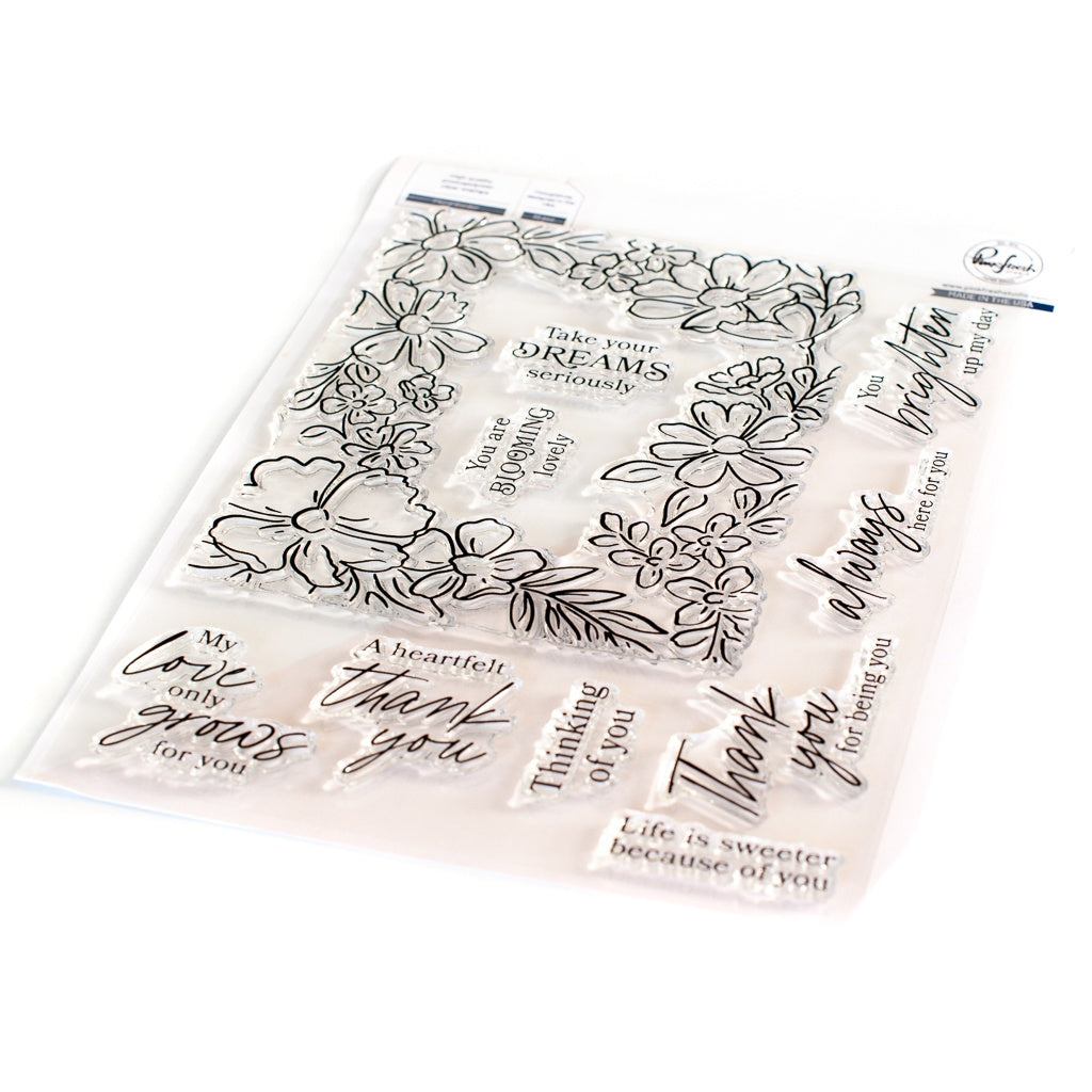 Pinkfresh Studio FLORAL BORDER Clear Stamp Stencel & Die Set 18pc