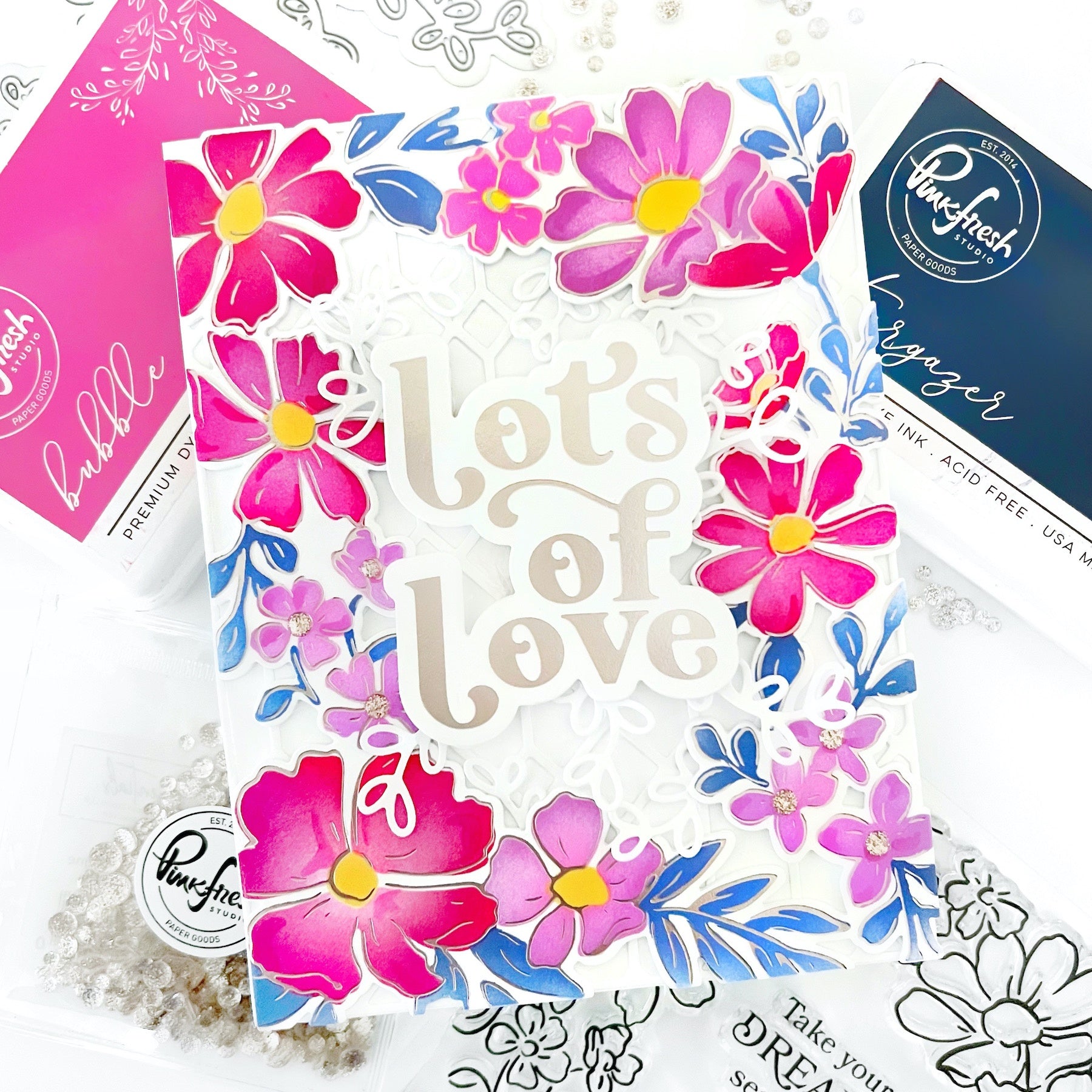 Pinkfresh Studio FLORAL BORDER Clear Stamp Stencel & Die Set 18pc
