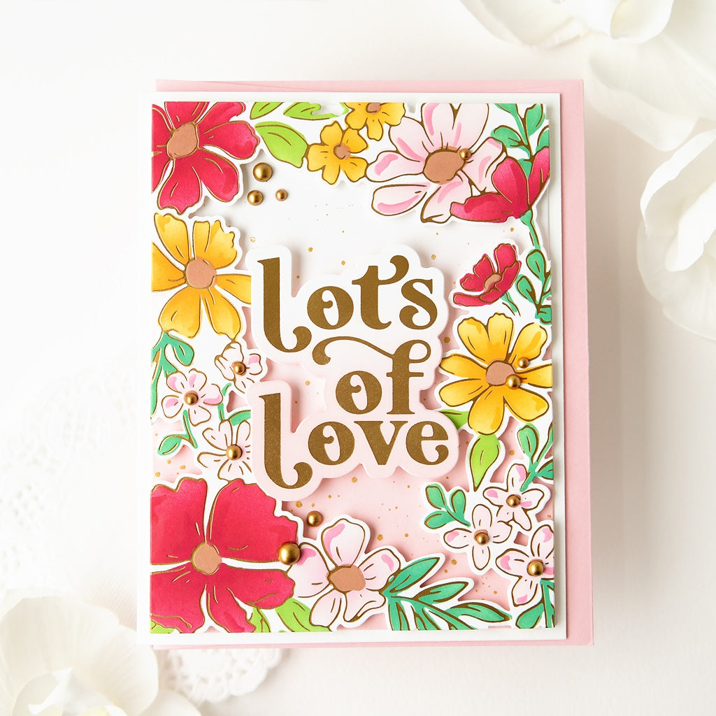 Pinkfresh Studio FLORAL BORDER Clear Stamp Stencel & Die Set 18pc