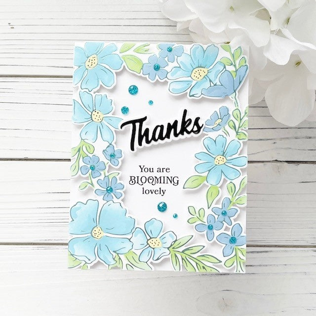 Pinkfresh Studio FLORAL BORDER Clear Stamp Stencel & Die Set 18pc