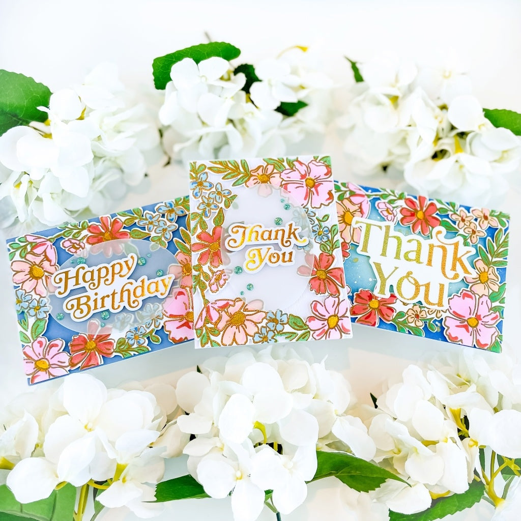 Pinkfresh Studio FLORAL BORDER Clear Stamp Stencel & Die Set 18pc