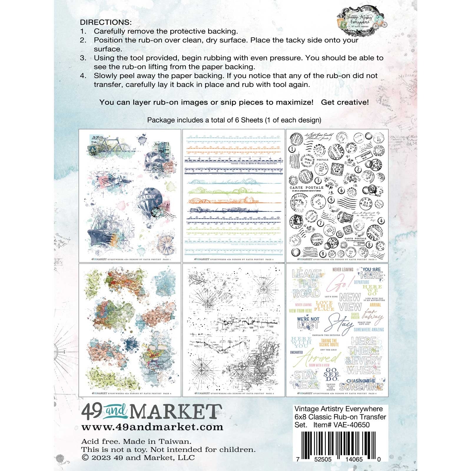 49 and Market Vintage Artistry Everywhere RUB-ON TRANSFER SET Rubon