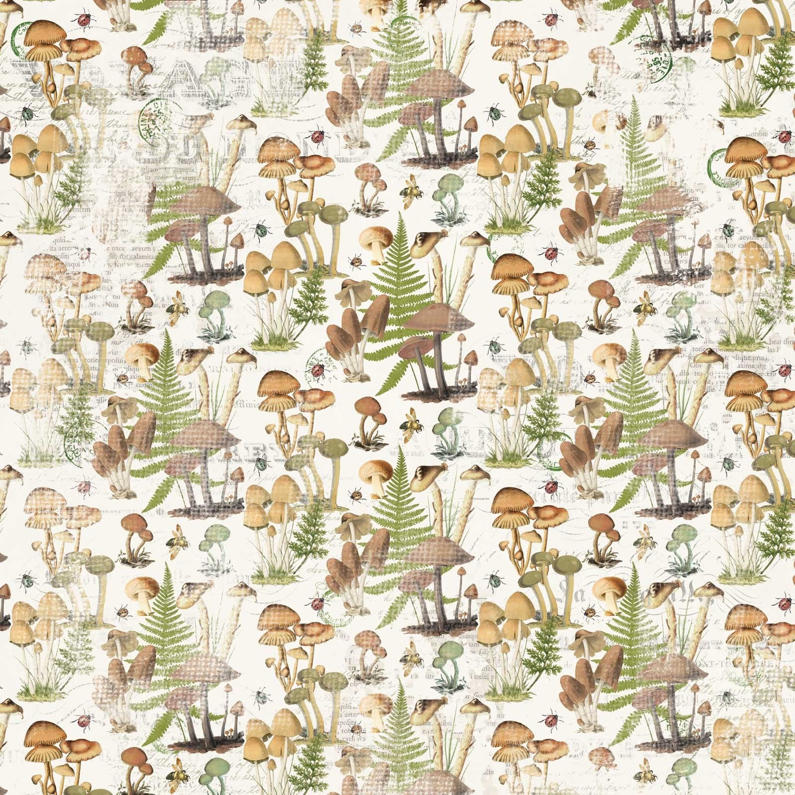 49 and Market Vintage Artistry Nature Study TATTERED WRITINGS 12"X12" Scrapbook Paper