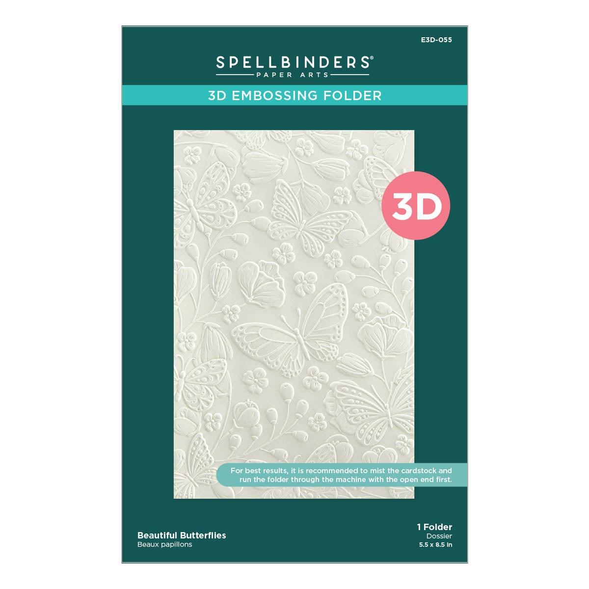 Spellbinders BEAUTIFUL BUTTERFLIES 3D Embossing Folder 5.5X8.5