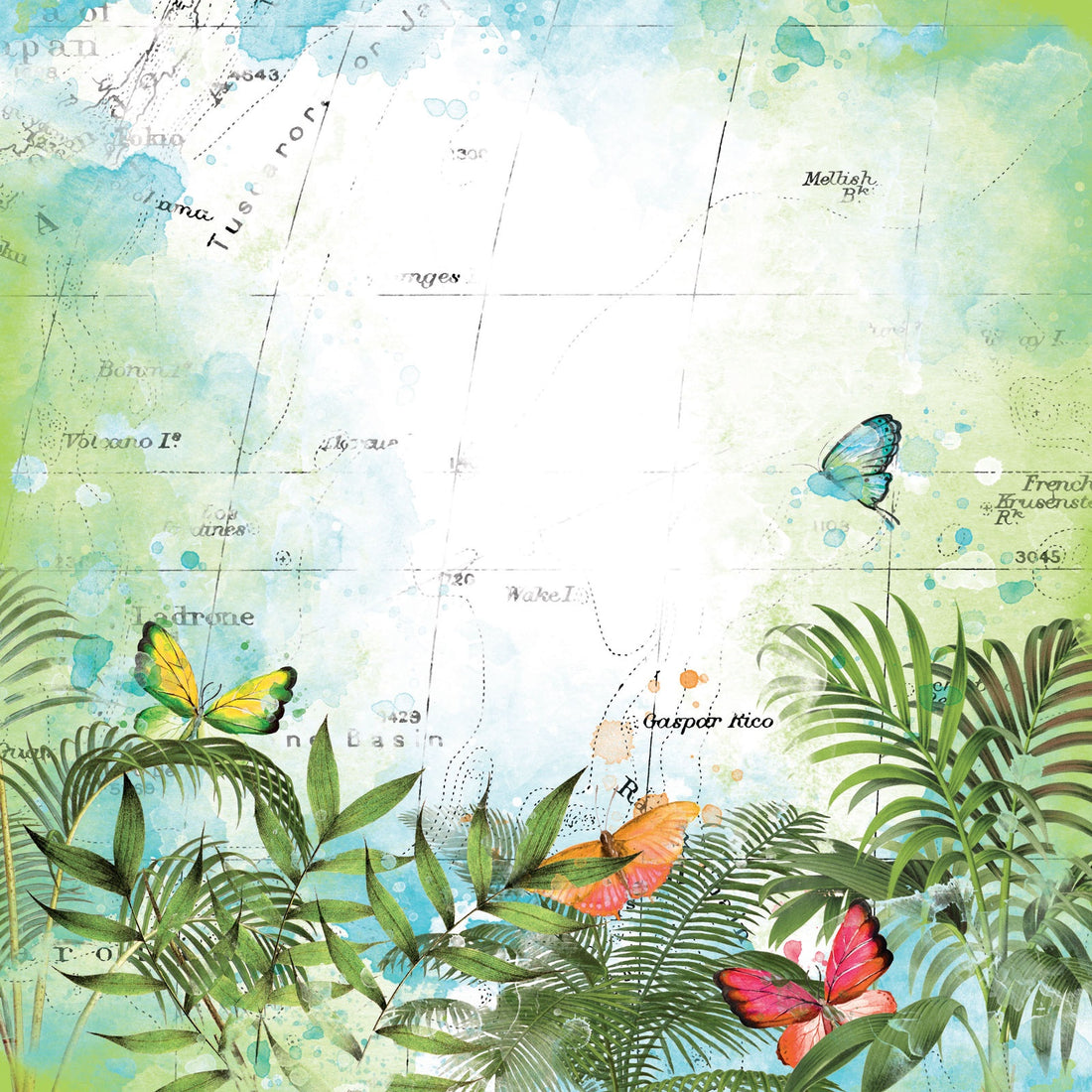 49 and Market Vintage Artistry SUNBURST ABASK IN PARADISE 12"X12" Scrapbook Paper