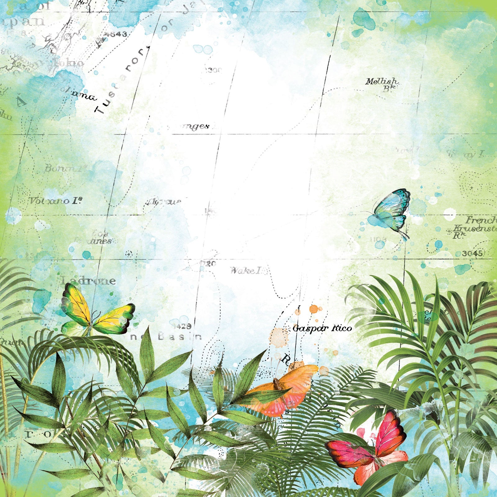 49 and Market Vintage Artistry SUNBURST ABASK IN PARADISE 12"X12" Scrapbook Paper