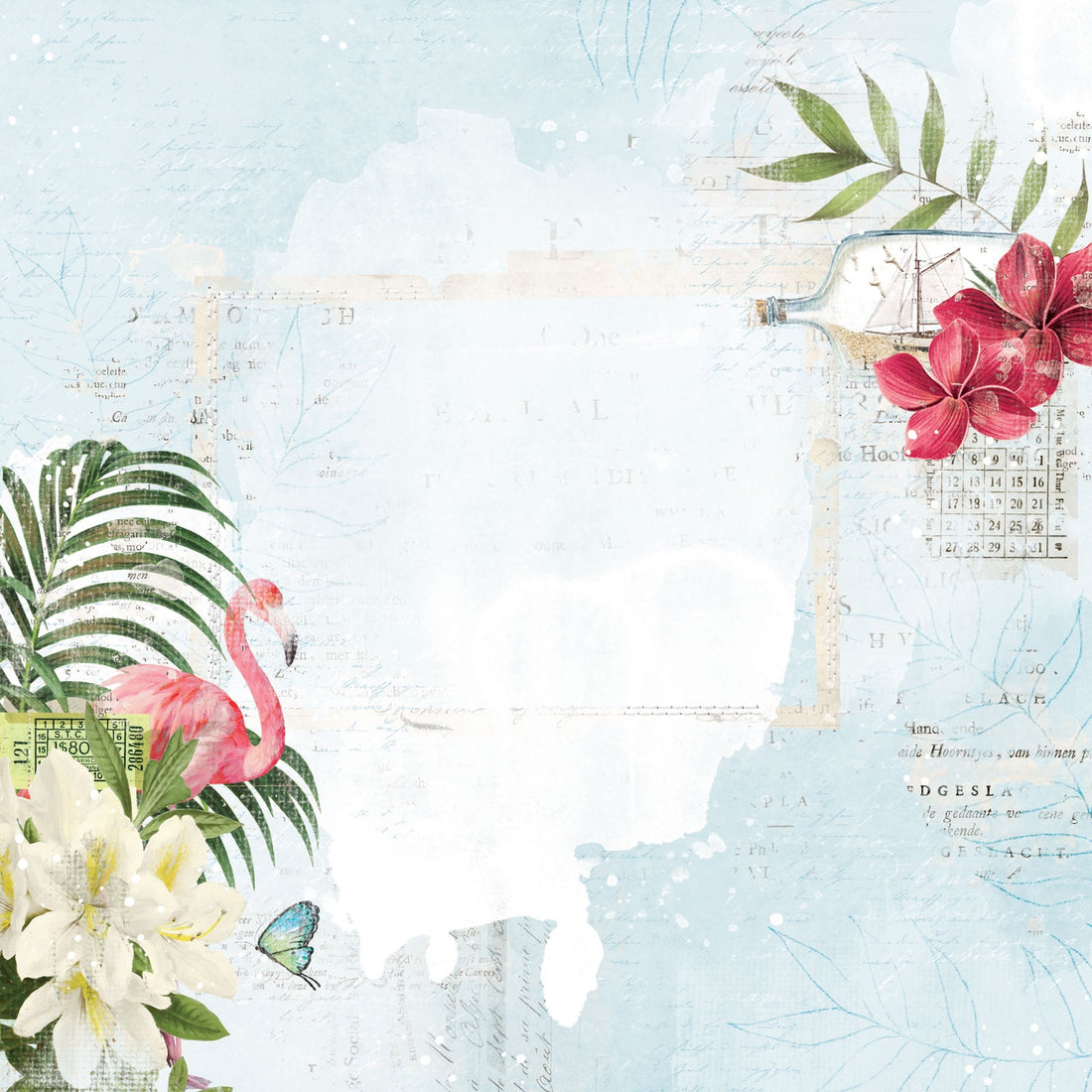 49 and Market Vintage Artistry SUNBURST FLAMINGO TERRACE 12"X12" Scrapbook Paper