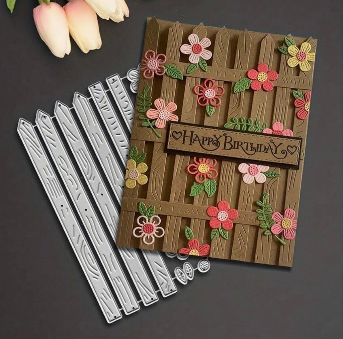 Craft Cutting WOOD FLORAL FENCE Metal Dies 15pc