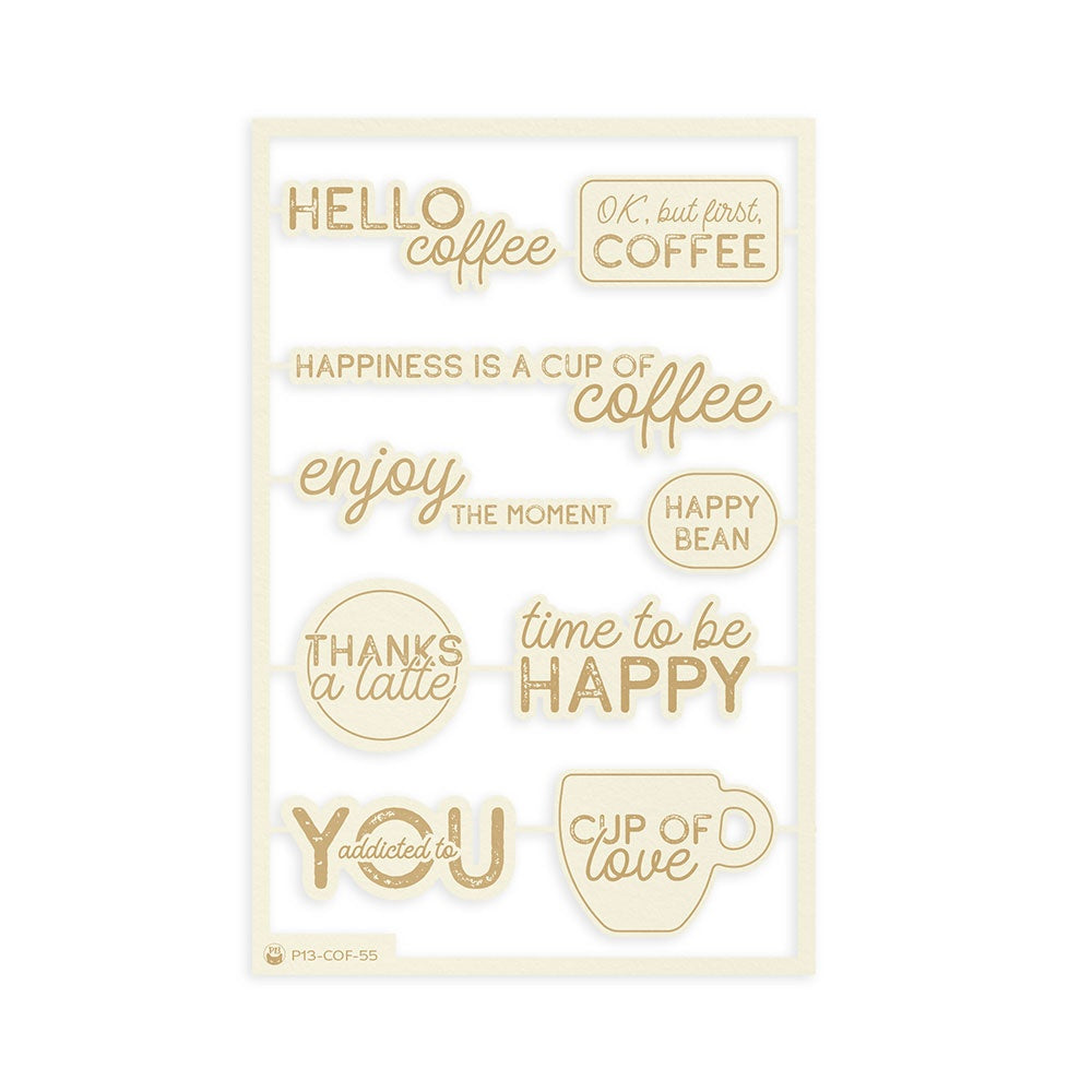 P13 Coffee Break SENTIMENTS Light Chipboard Embellishments Set55