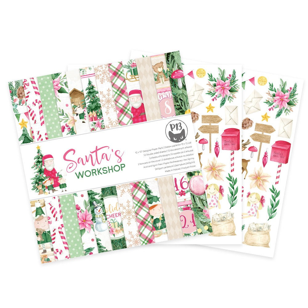 P13 SANTAS WORKSHOP 12"X12" Designer Paper Pack 14pc