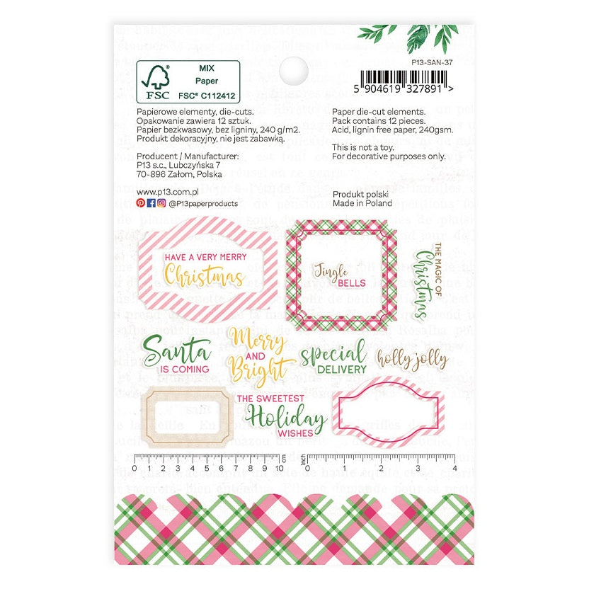 P13 SANTA’S WORKSHOP Ephemera Frames & Words Christmas 12pc