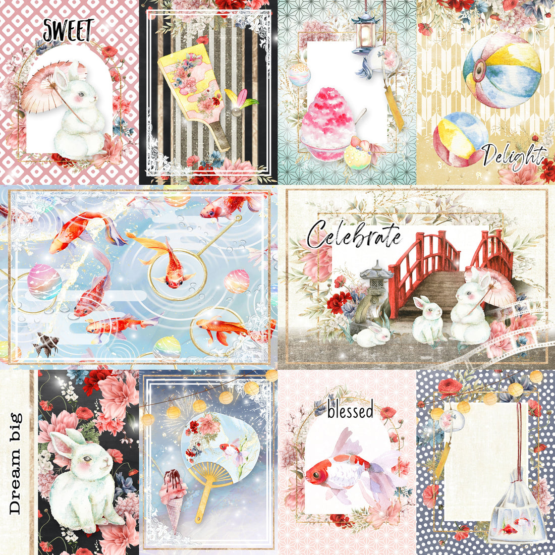 Asuka Studio MOON BUNNY CELEBRATION CELEBRATE 12X12 Scrapbook Paper