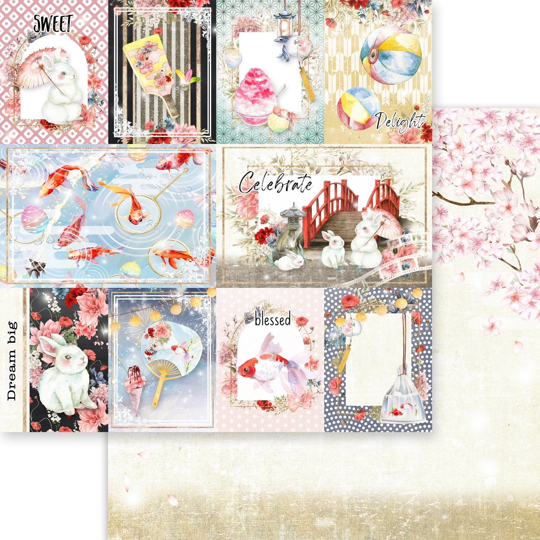 Asuka Studio MOON BUNNY CELEBRATION CELEBRATE 12X12 Scrapbook Paper