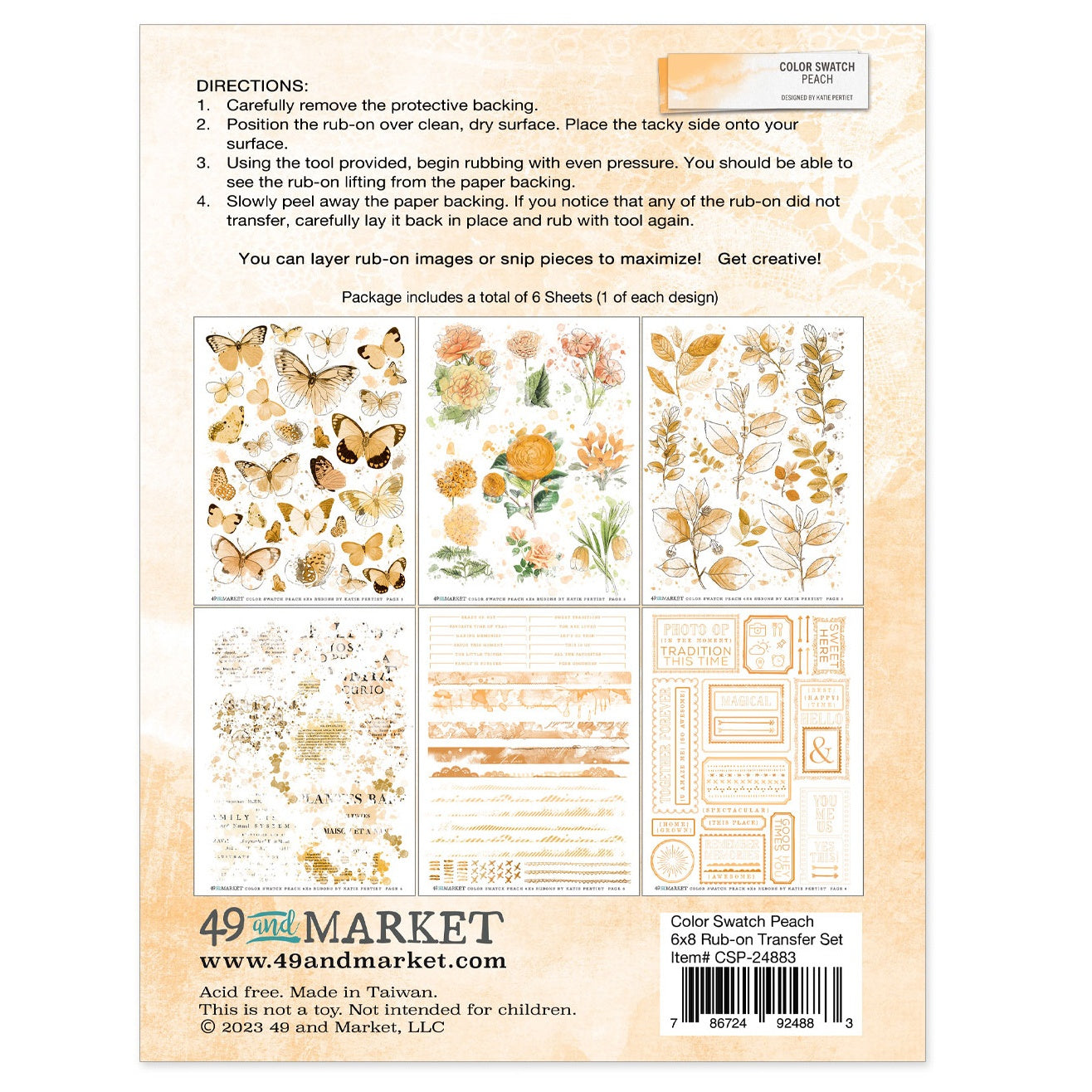 49 and Market Color Swatch PEACH RUB-ON TRANSFER SET Rubon