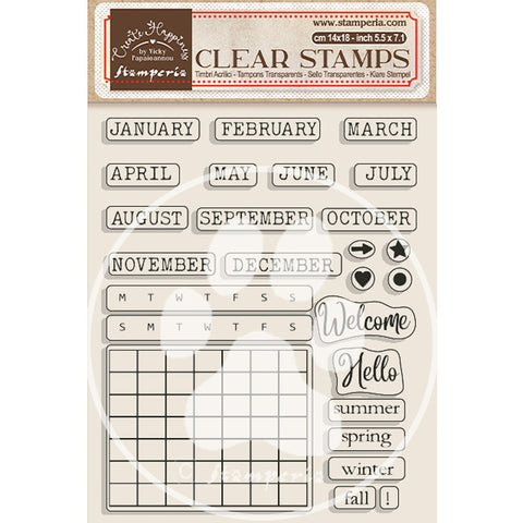 Stamperia Create Happiness Christmas Plus MONTHLY CALENDAR Clear Stamps 26pc