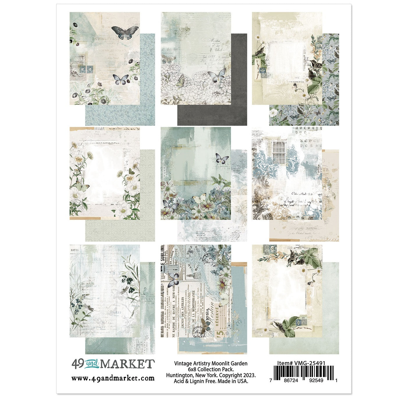 49 and Market Vintage Artistry MOONLIT GARDEN 6”X8”Collection Pack