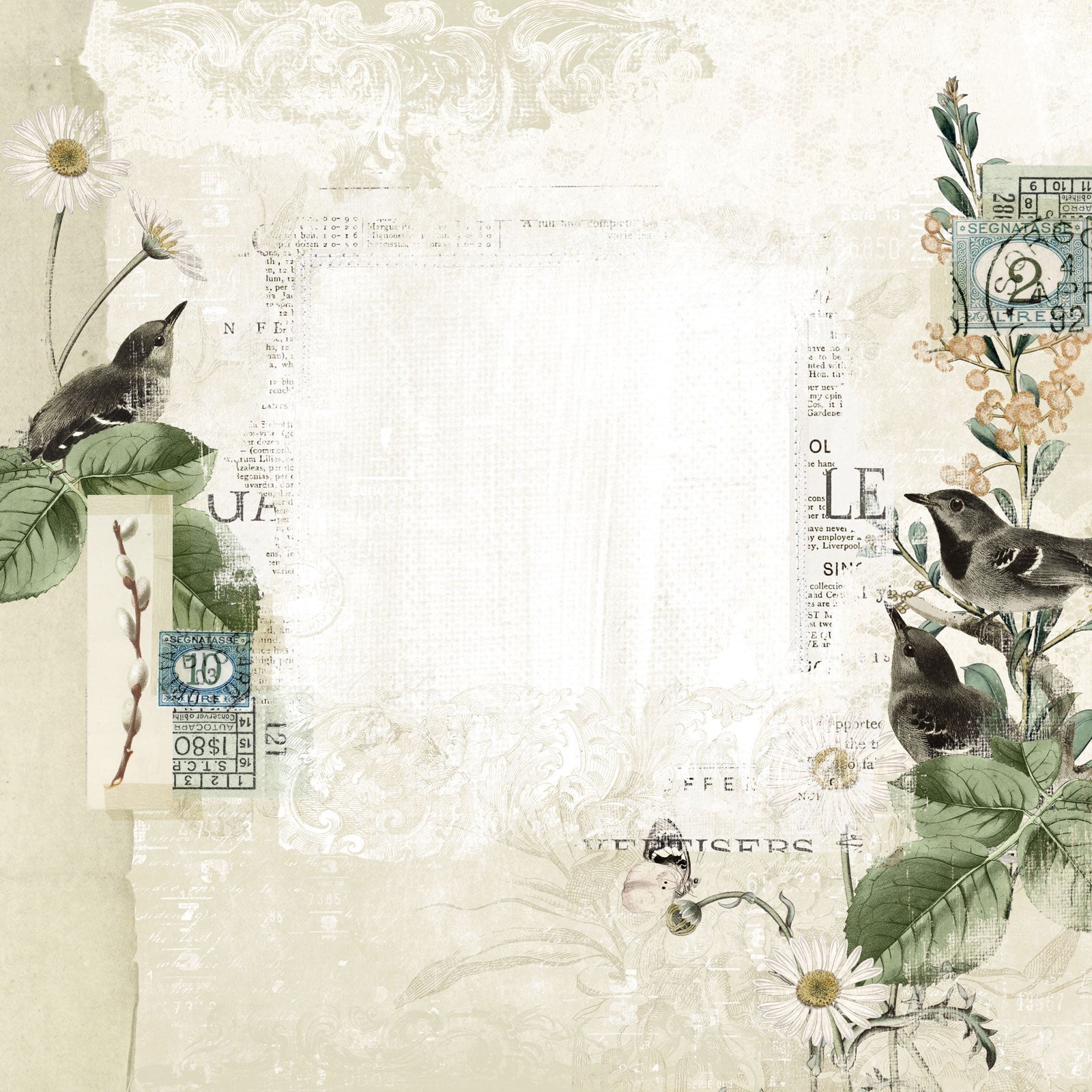 49 and Market Vintage Artistry Moonlit Garden THOUGHTFUL 12"X12" Scrapbook Paper