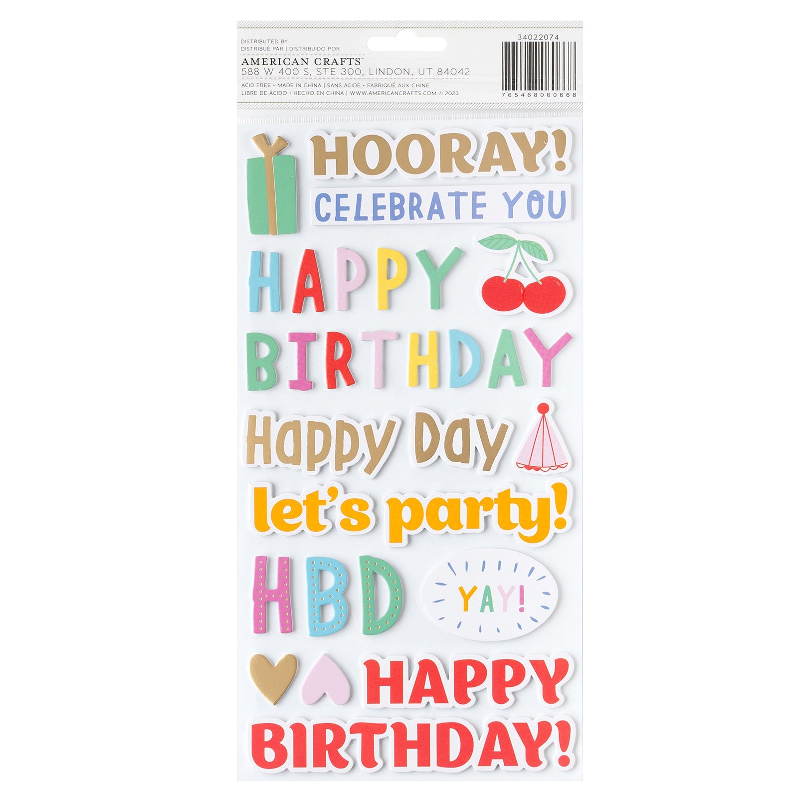 Pebbles Birthday Thickers ALL THE CAKE Puffy Phrase and Accent Stickers