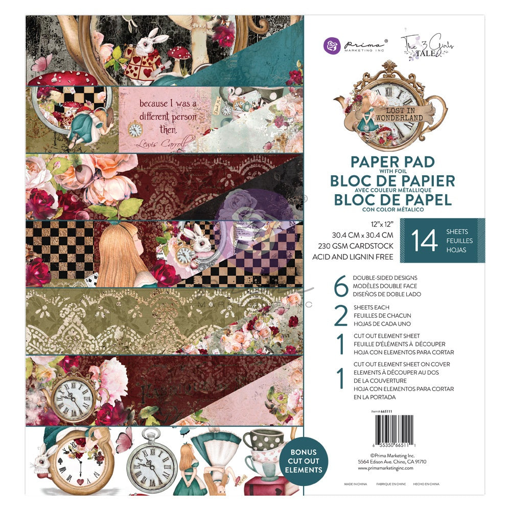 Prima LOST IN WONDERLAND 12"X12" 14pc Scrapbook Paper Pad