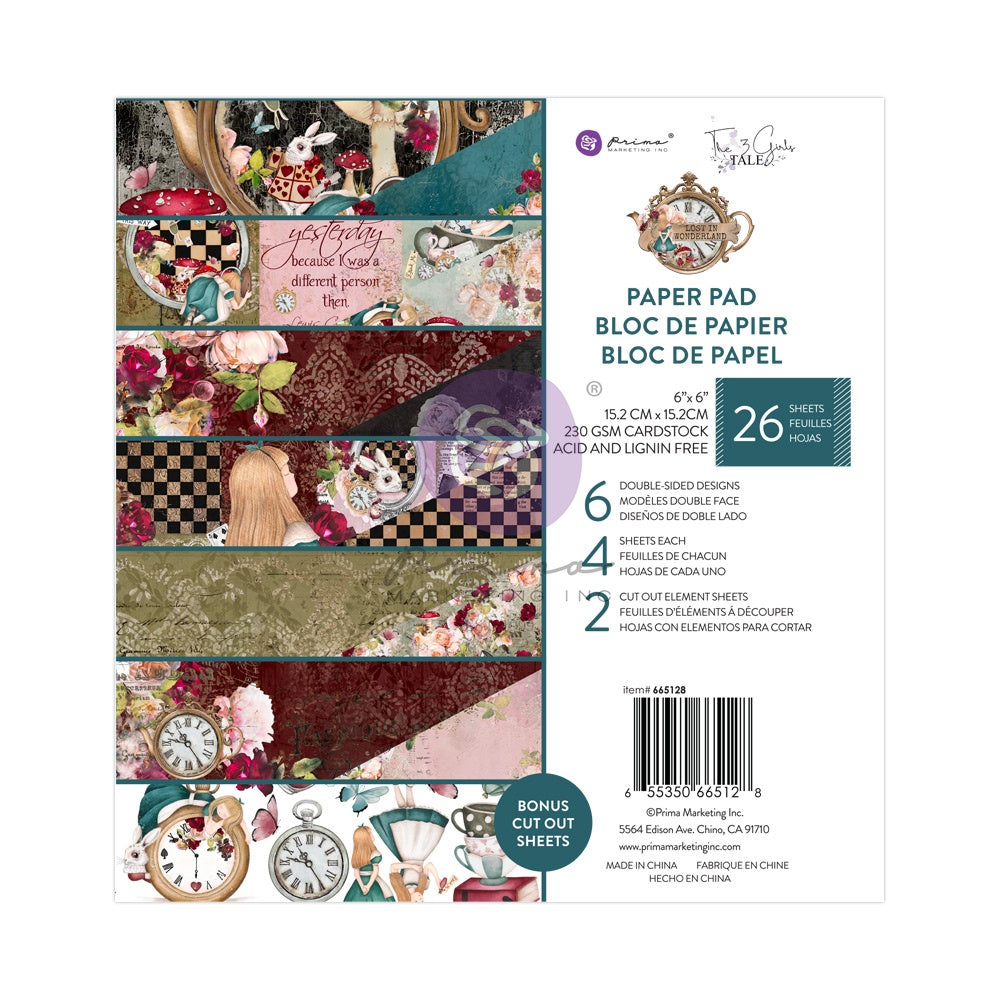 Prima LOST IN WONDERLAND 6"X6" 26pc Scrapbook Paper Pad