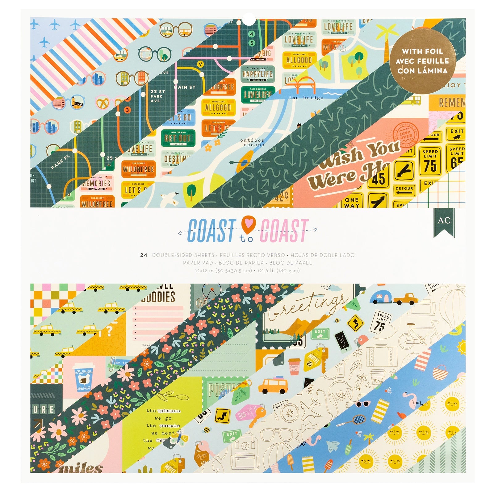 AC COAST TO COAST 12"X12" PAPER PAD Scrapbook 24 Sheets