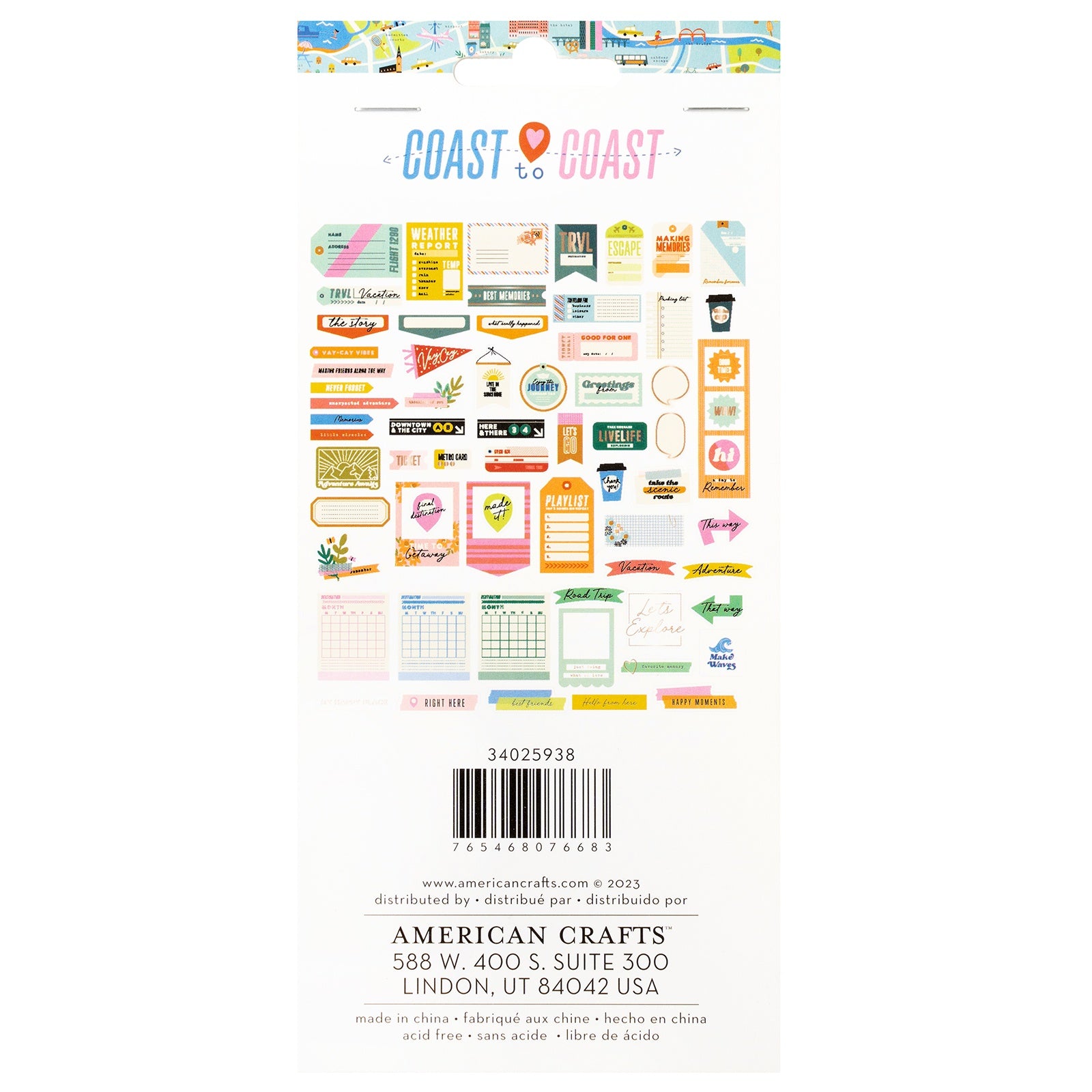 American Crafts COAST TO COAST Journaling Ephemera 68pc
