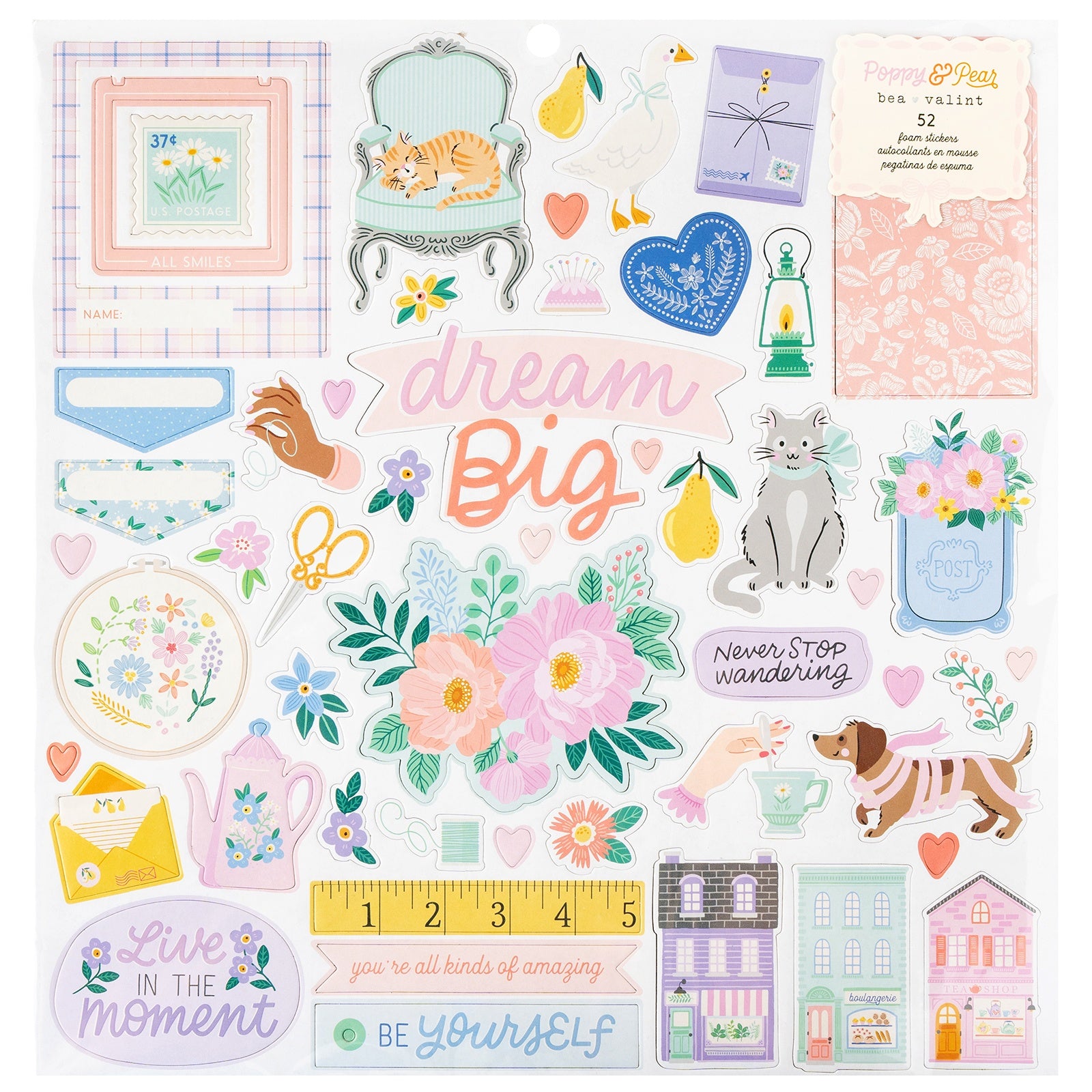 Bea Valint POPPY & PEAR FOAM STICKERS 12"X12" 52pc