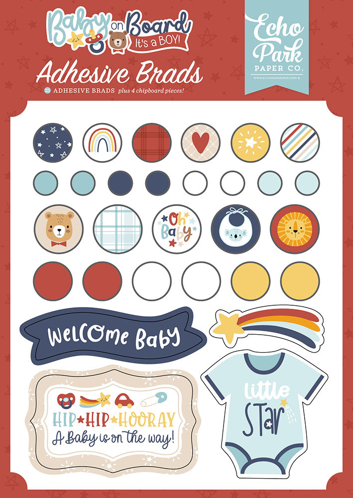 Echo Park Baby On Board IT’S A BOY Adhesive Brads 29pc