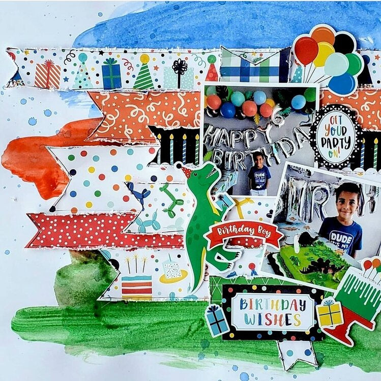 Echo Park It’s Your Birthday Boy BALLOON ANIMALS 12"X12" Scrapbook Paper