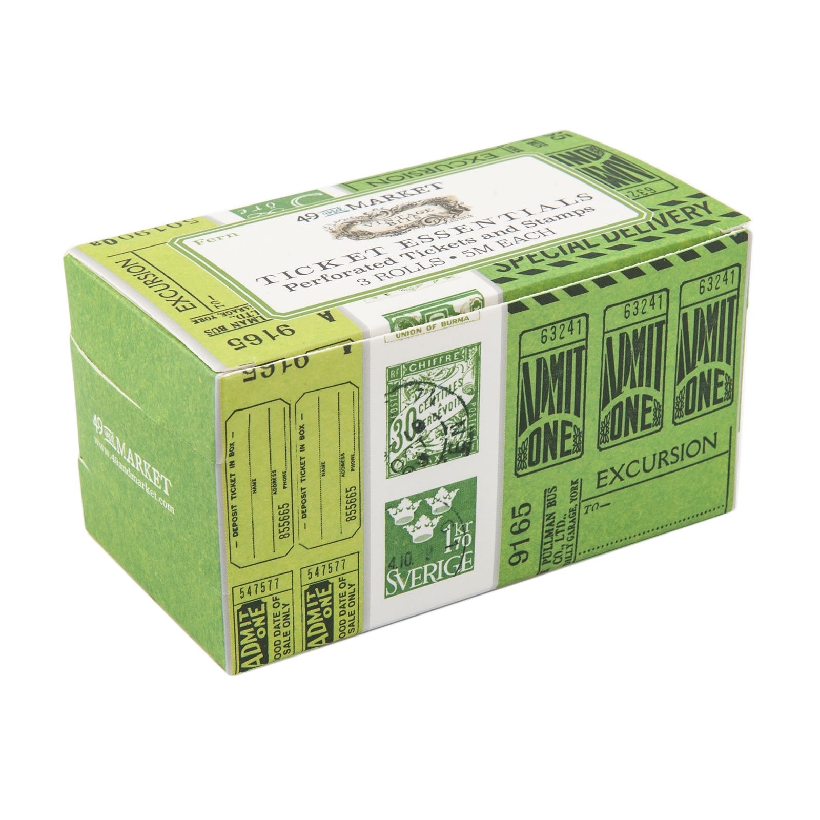 49 and Market Vintage Bits TICKET ESSENTIALS FERN Perforated Tickets & Stamps 3 Rolls @Scrapbooksrus