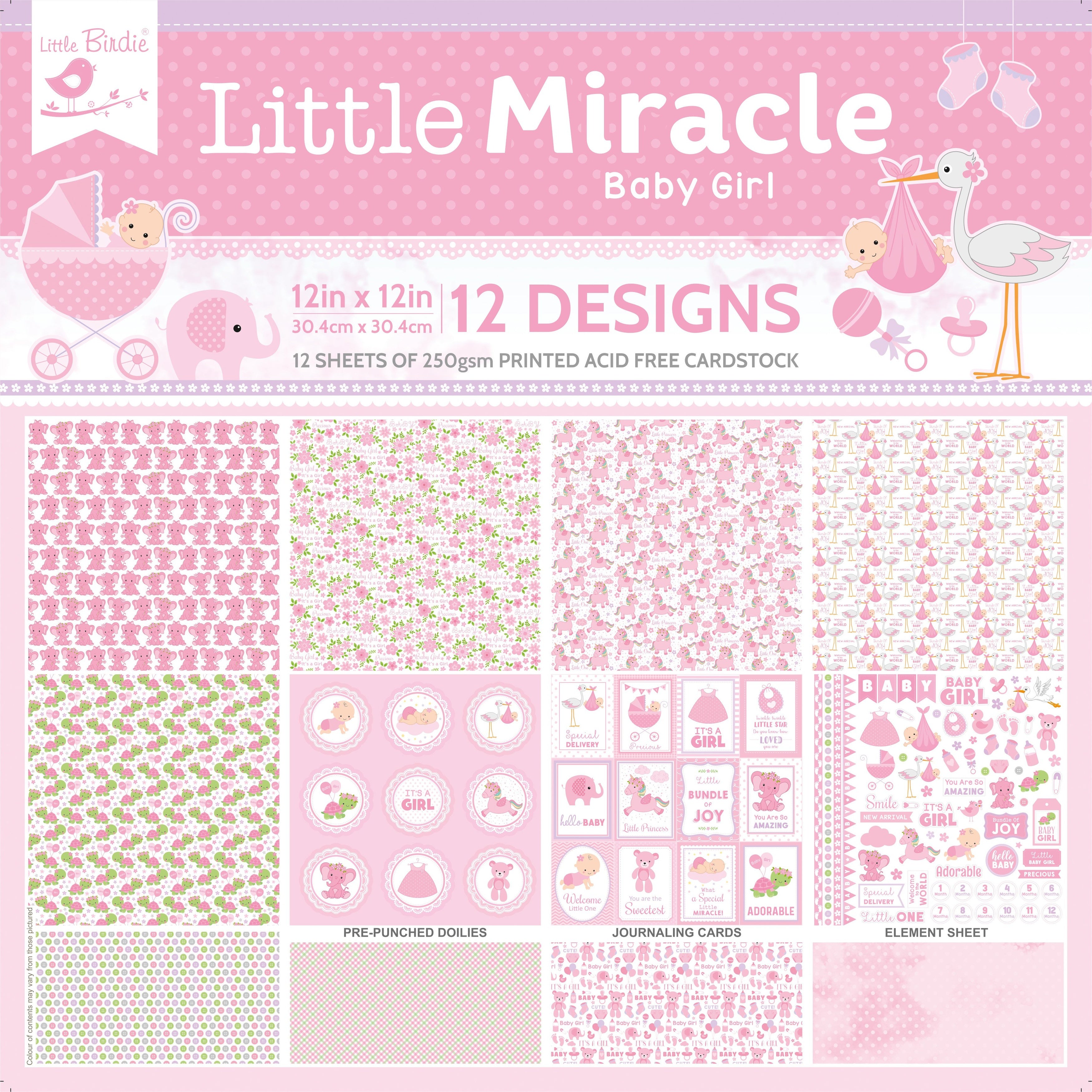 Little Birdie LITTLE MIRACLE 12”X12” Cardstock Pack