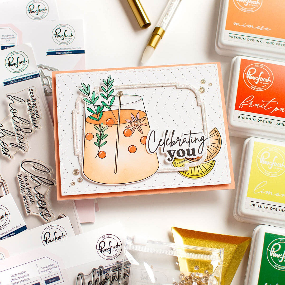 Pinkfresh Studio HOLIDAY SPIRIT Stamp & Die Set 10pc