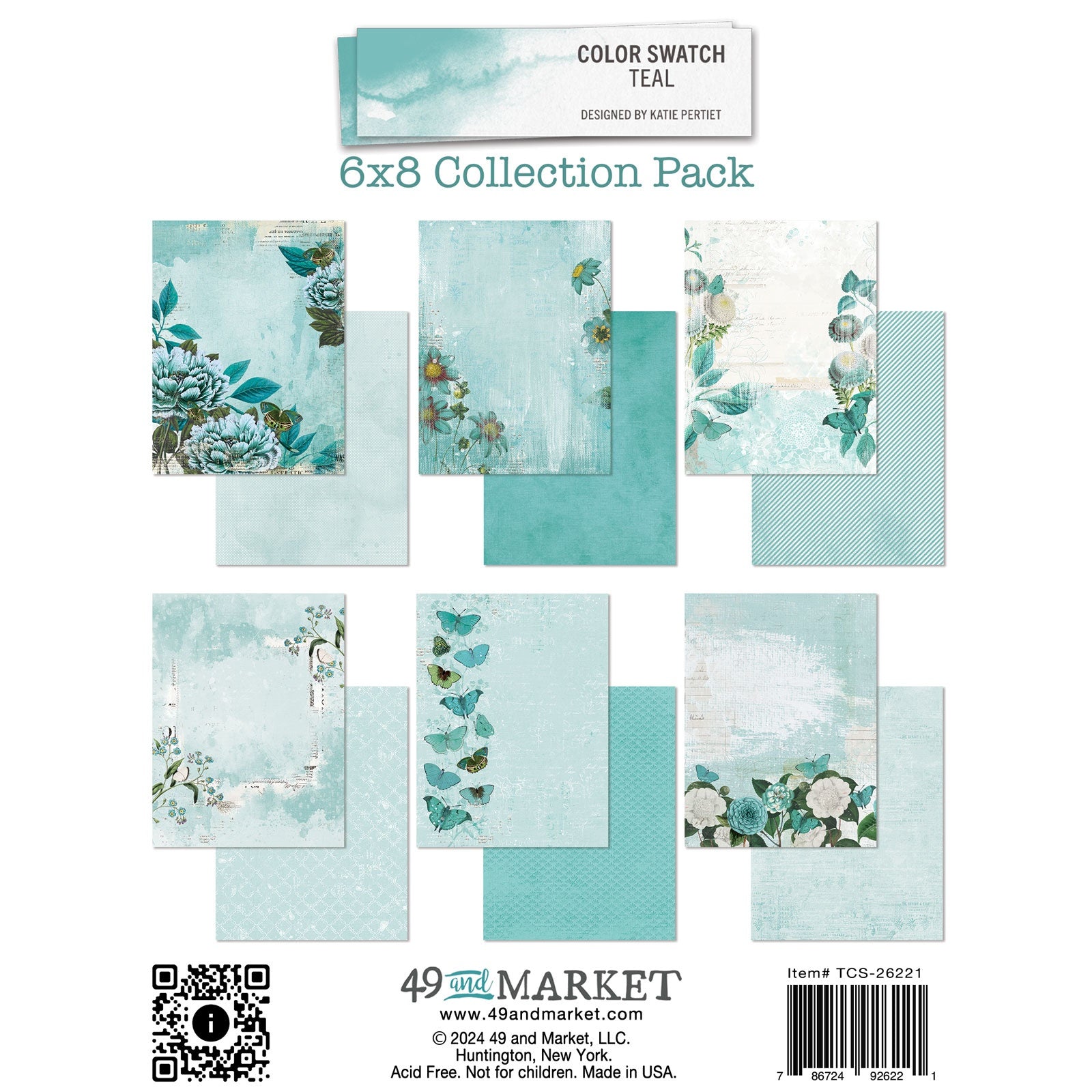 49 and Market Color Swatch TEAL 6”X8” MINI COLLECTION Paper Pack 18 Sheets