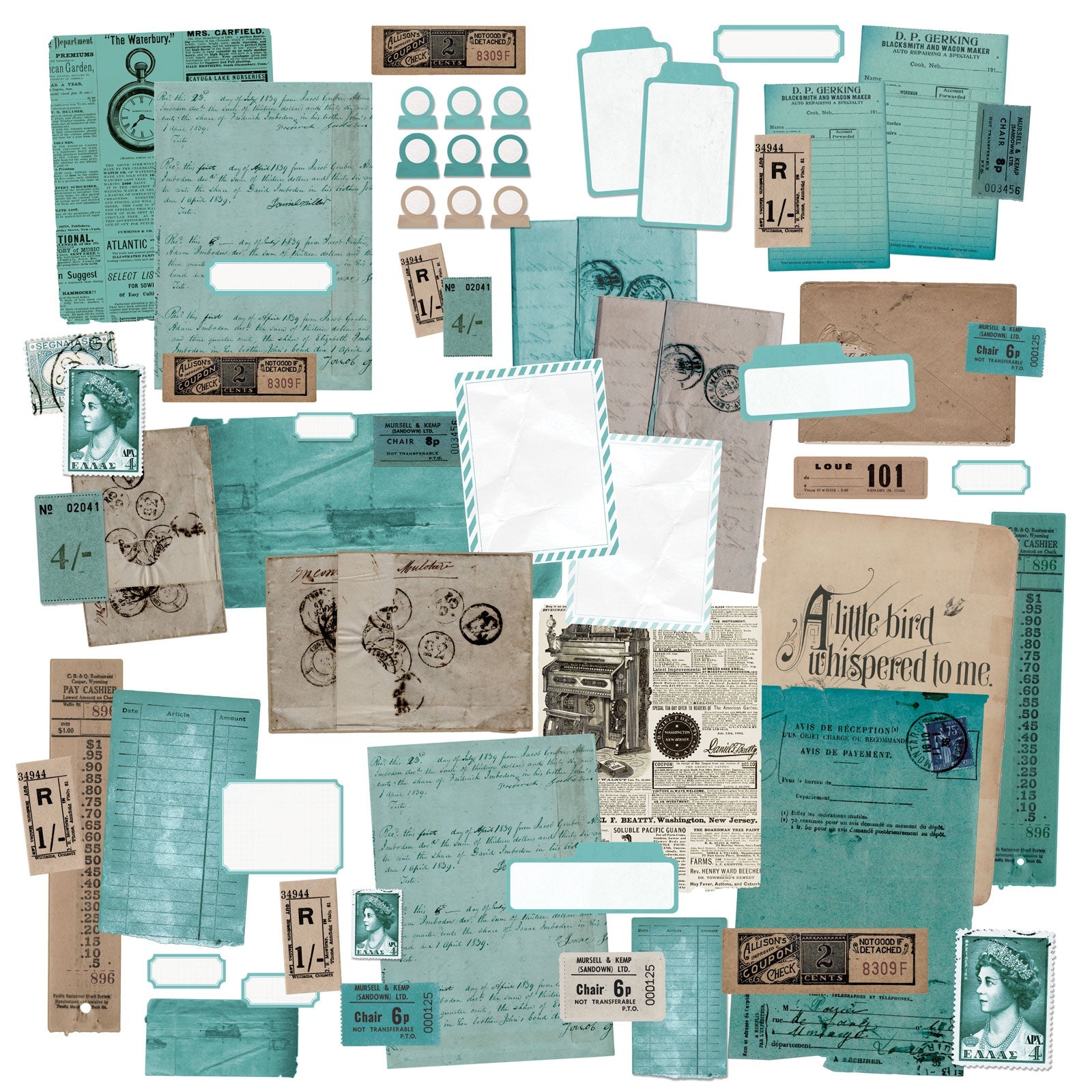 49 and Market Color Swatch TEAL EPHEMERA STACKERS 60 Die-Cut Pieces