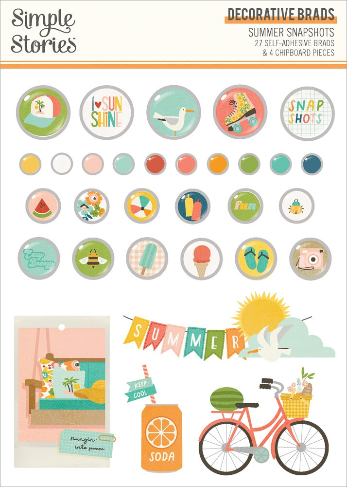 Simple Stories SUMMER SNAPSHOTS Decorative Brads 31pc