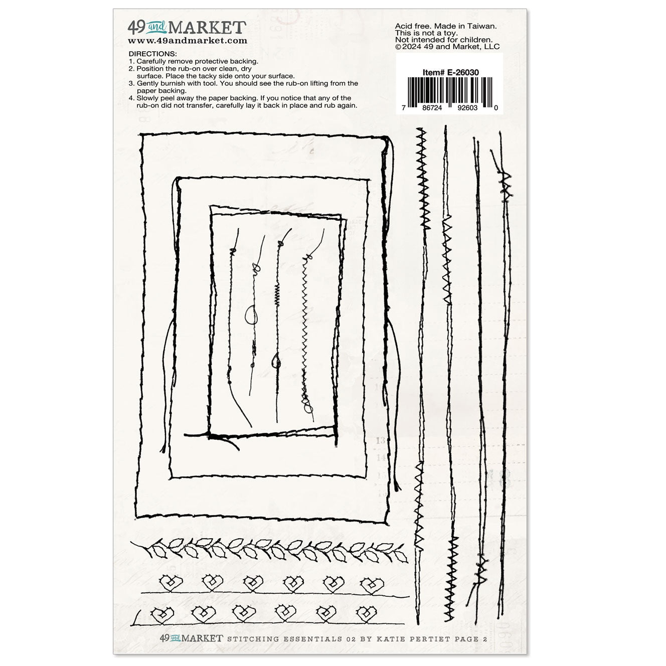 49 and Market Vintage Bits STITCHING ESSENTIALS 02 Rub-On Transfers