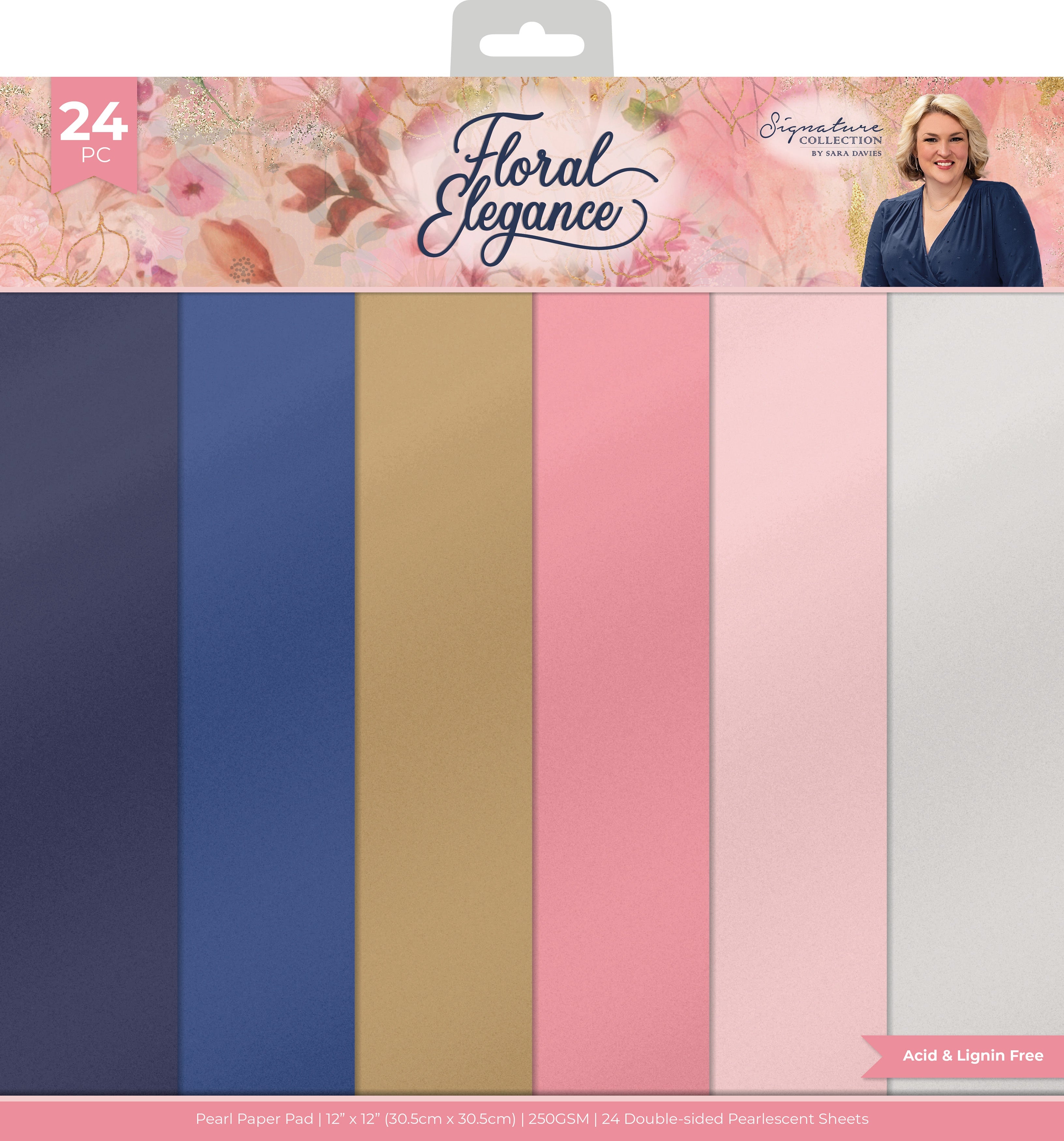 Crafters Companion FLORAL ELEGANCE Signature Collection 12X12" Pearl Paper Pad 24pc