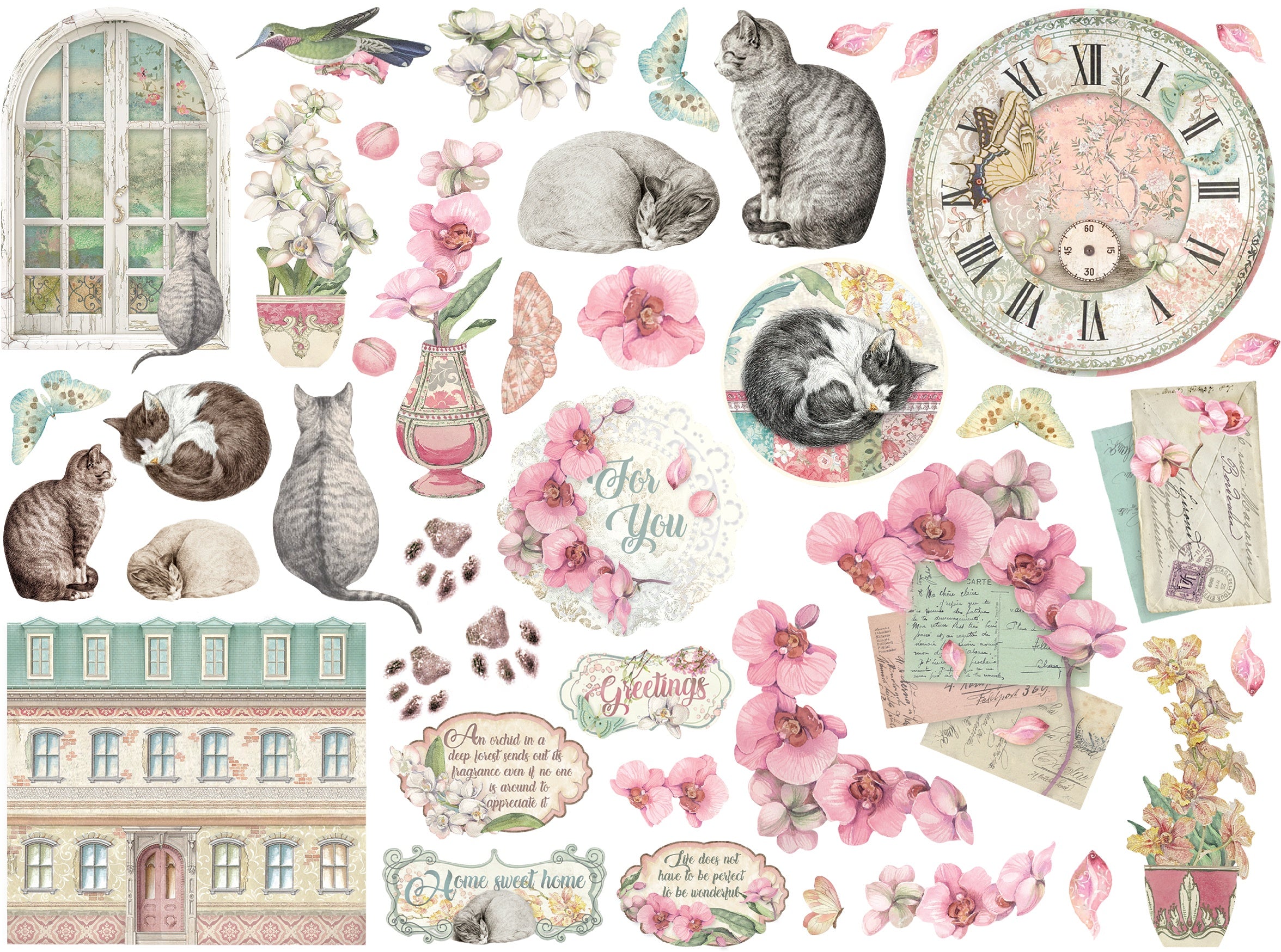 Stamperia ORCHIDS AND CATS Chipboard Die Cuts