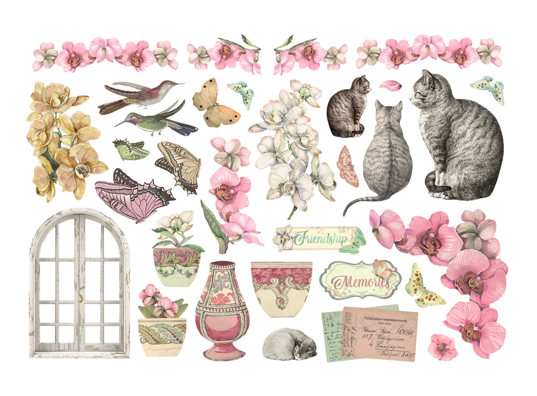 Stamperia ORCHIDS AND CATS Adhesive Ephemera Cutouts