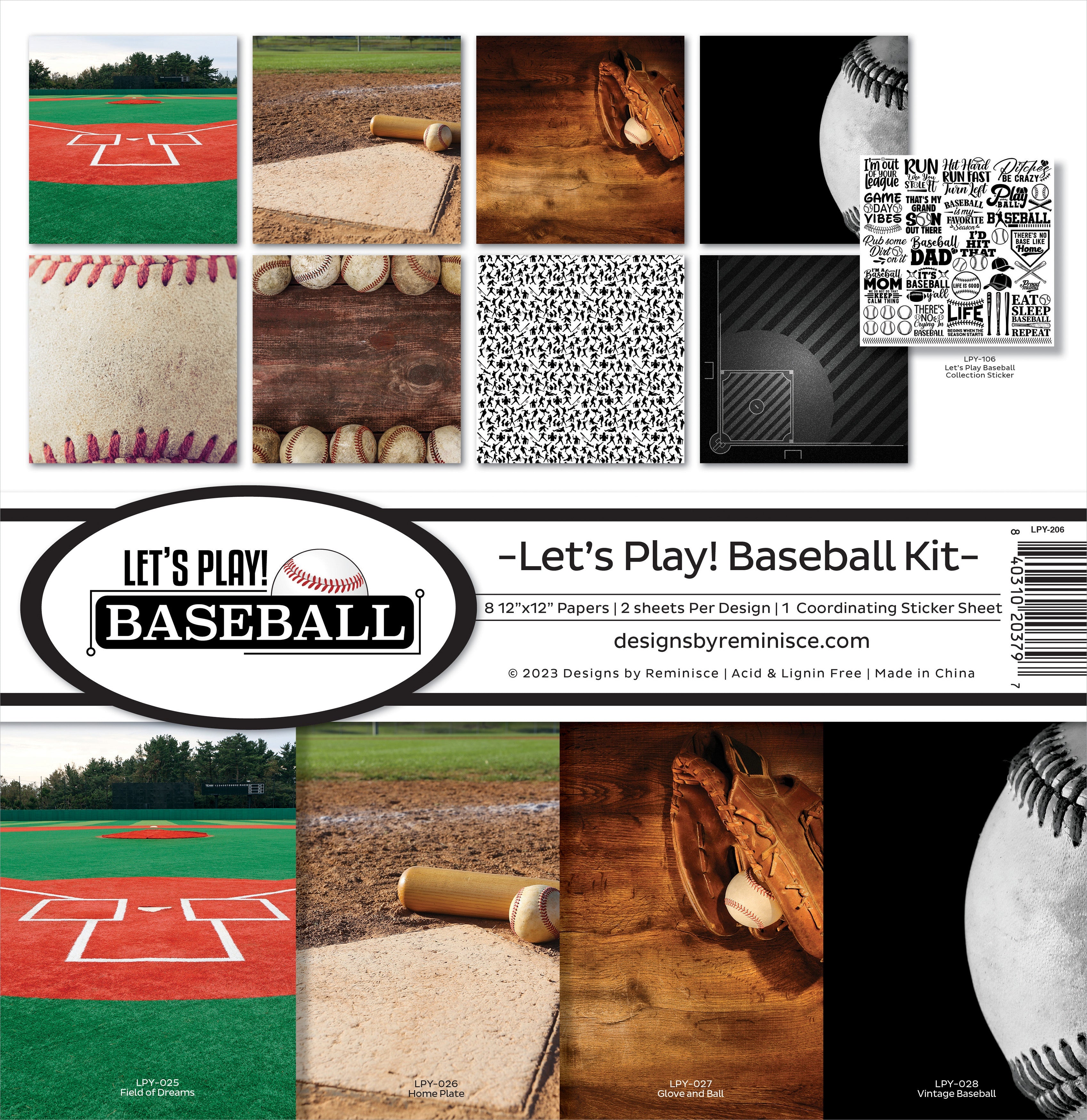 Reminisce LET’S PLAY! BASEBALL 12"X12" Scrapbook Kit 9pc