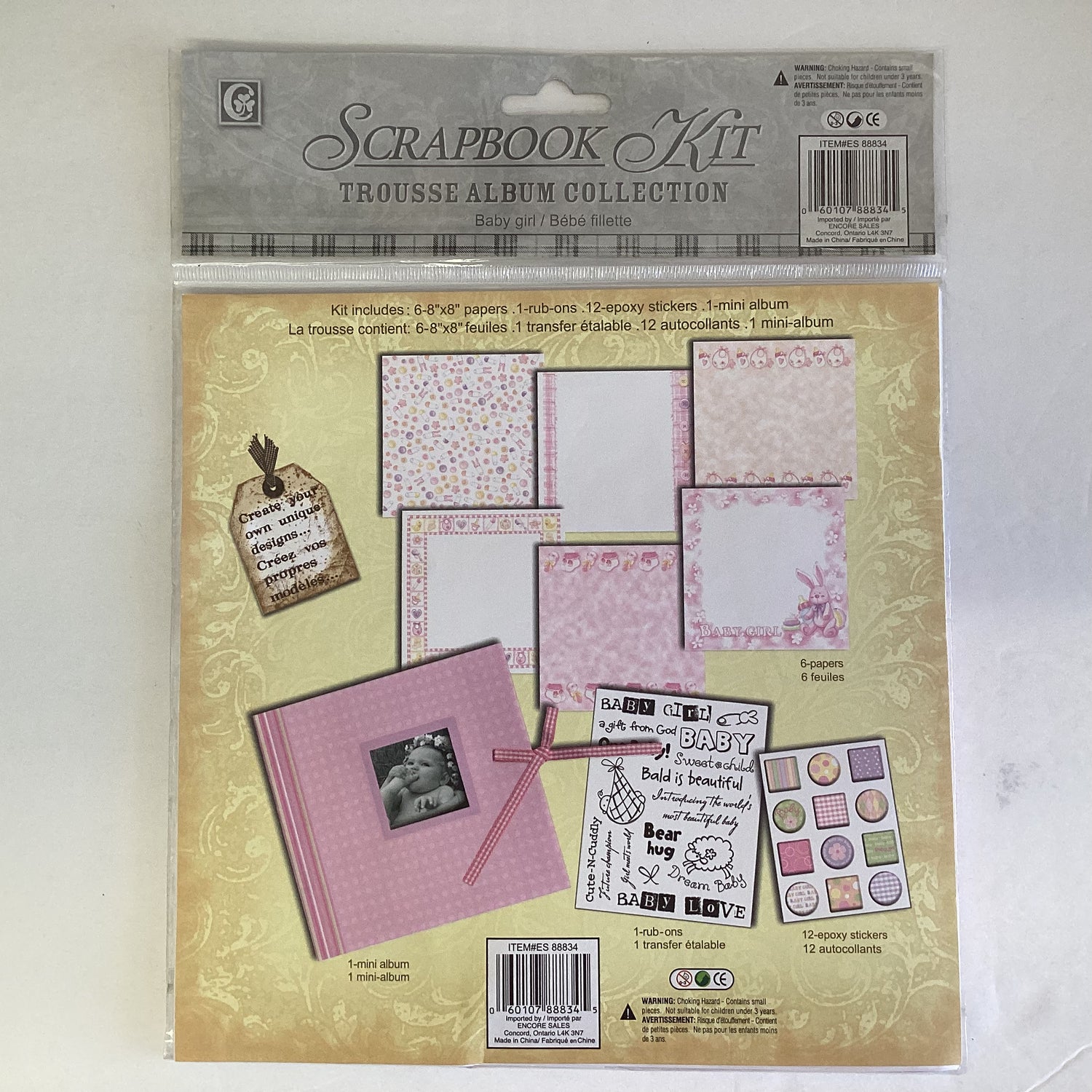 BABY GIRL 5”X5” Mini Scrapbook Kit 9pc