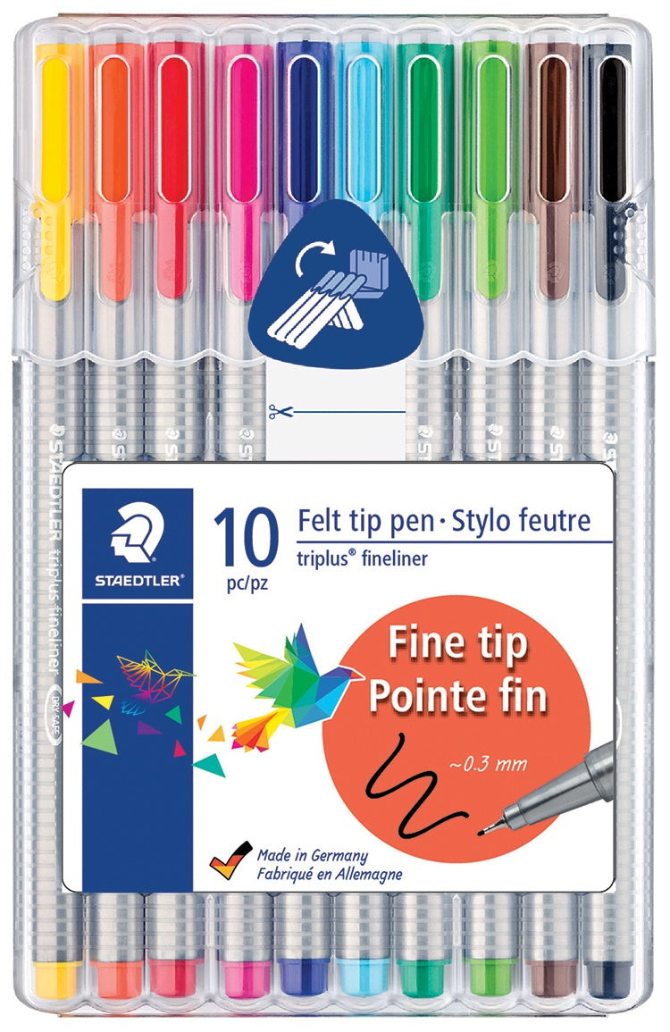 Staedtler TRIPLUS Fineliner Pens Felt Tip 10pc 0.3mm