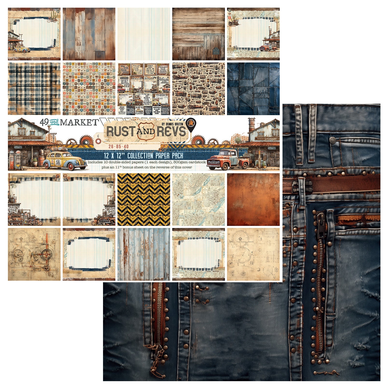 49 and Market RUST AND REVS 12”X12” Collection Paper Pack