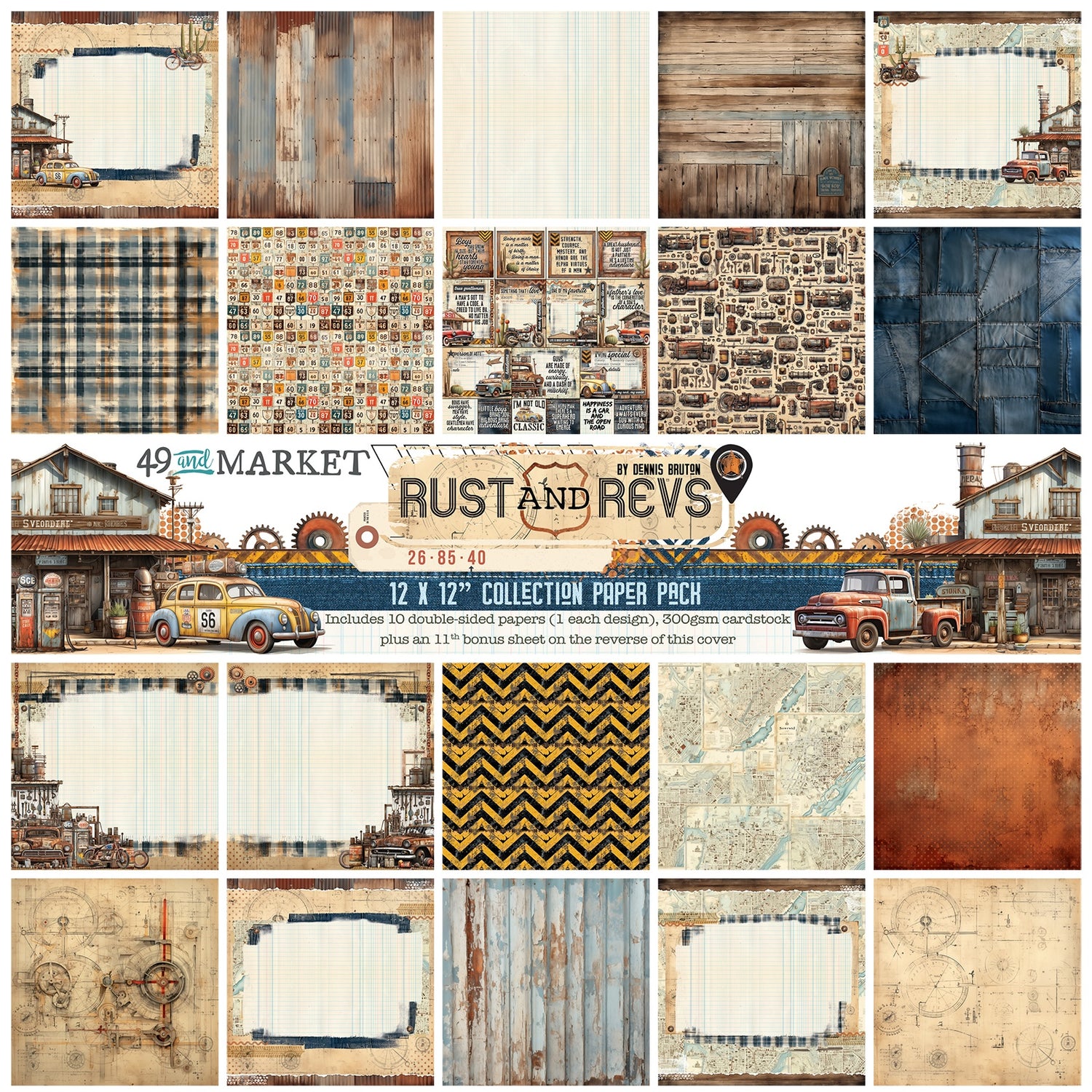 49 and Market RUST AND REVS 12”X12” Collection Paper Pack